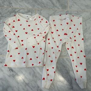H&M White Pajama Set with Red Hearts